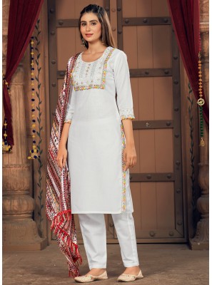 White Cotton Readymade Salwar Kameez