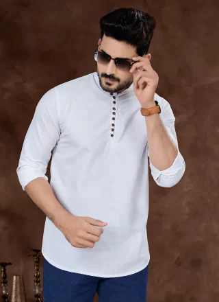 White Cotton Short Kurta with for Casual