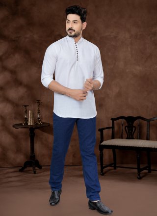 White Cotton Short Kurta with for Casual