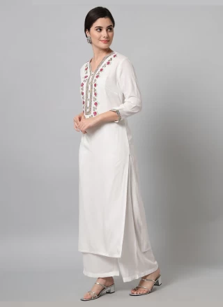 White Embroidered Festival Party Wear Kurti