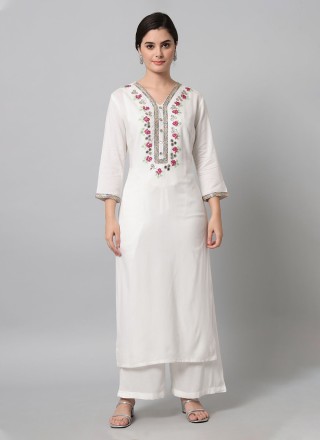 White Embroidered Festival Party Wear Kurti