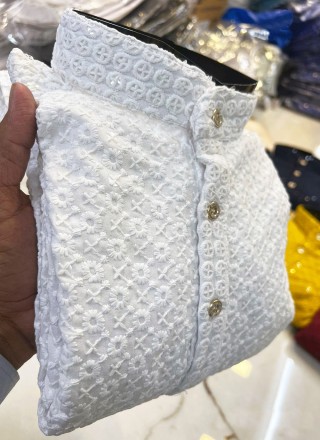 White Engagement Cotton Kurta Pyjama