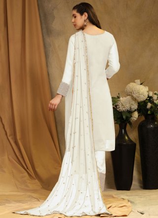 White Faux Georgette Salwar Suit with Embroidered Work