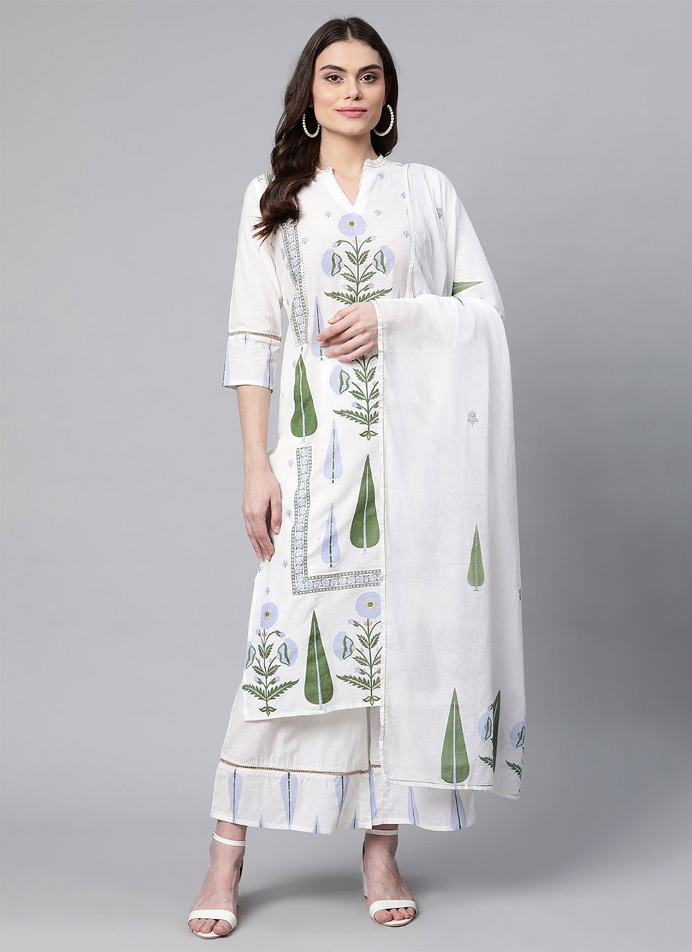 White Festival Cotton Designer Salwar Suit