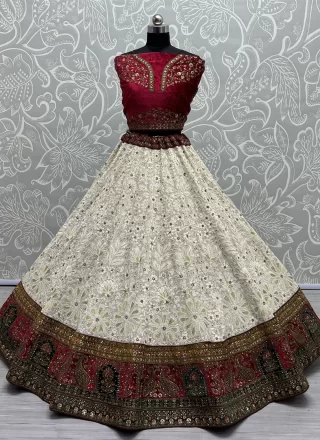 White Georgette Dori, Embroidered, Lace, Sequins and Zari Work Lehenga Choli