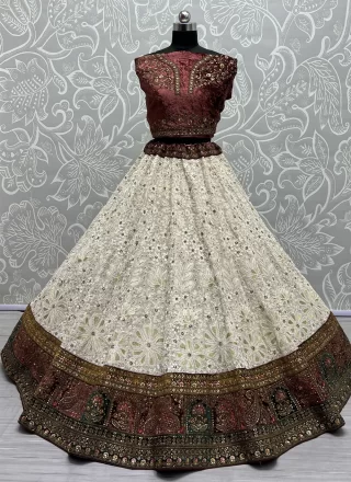 White Georgette Lehenga Choli with Dori, Embroidered, Lace, Sequins and Zari Work for Ceremonial