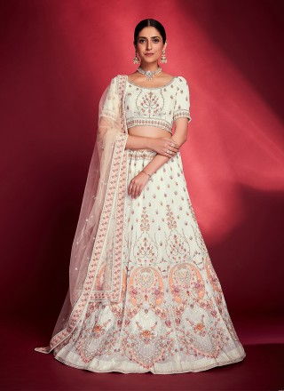 Buy Bridal Wear Red Malai Satin Lehenga With Multi Work Online
