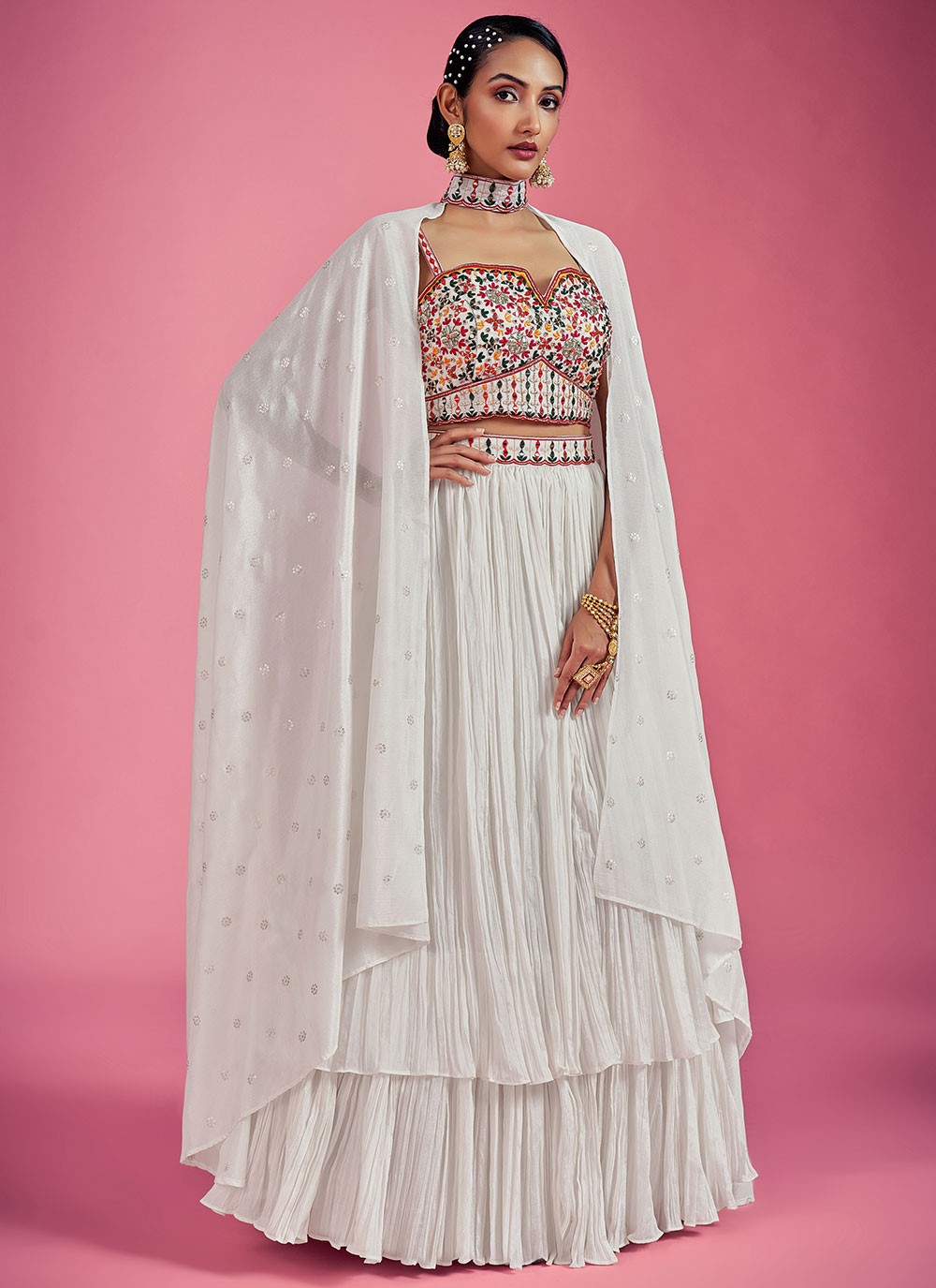 White Faux Georgette Embroidered Party Wear Festival Traditional Lehenga  Choli