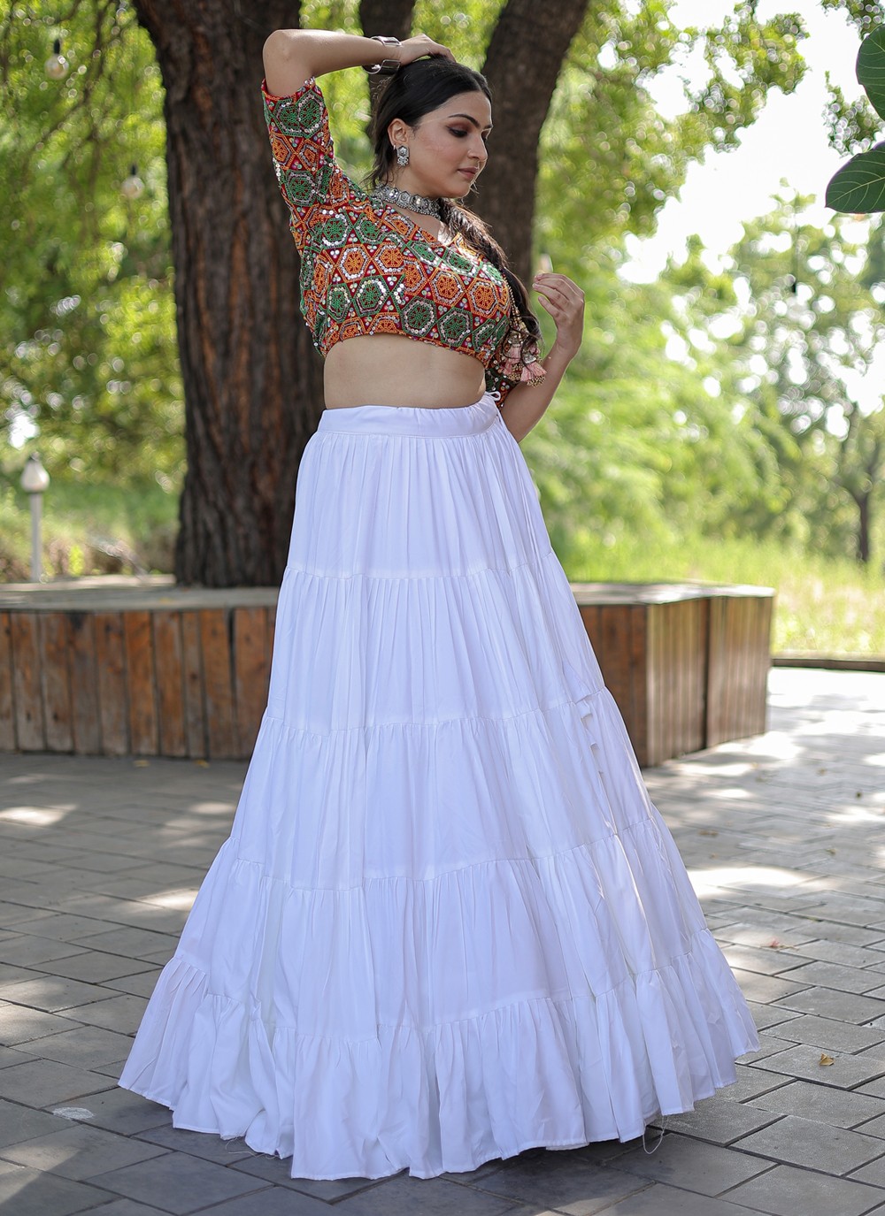 Shop Red Crop Top with White Lehenga and Black Dupatta | Designer Wear |  TheHLabel