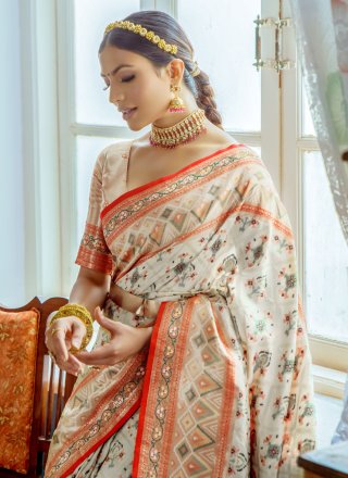 White Woven Silk Designer Saree