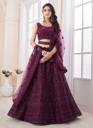 Wine Coloured Soft Butter Fly Net with Heavy Sequence Embroidery Work Woman  Designer Party wear Lehenga Choli with Dupatta Set !! – Royskart