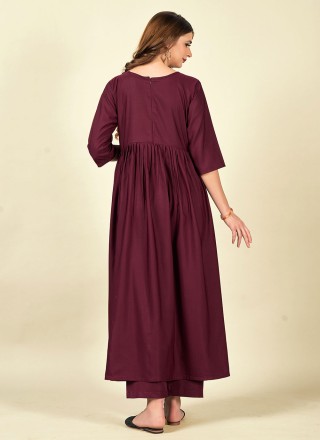 Wine Cotton Salwar Kameez