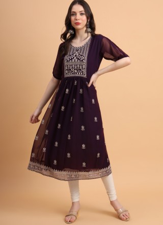 Wine Georgette Party Wear Kurti