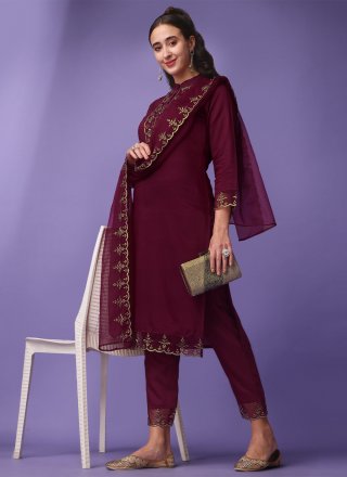 Wine Rayon Sequins Readymade Salwar Suit