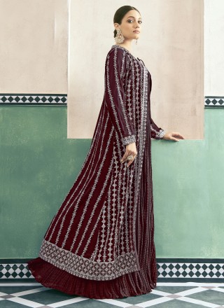 Wine Resham Engagement Trendy Gown