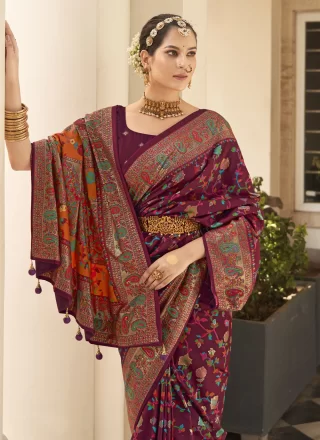 Wine Silk Classic Saree with Weaving Work for Festival