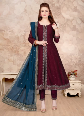 Wine Silk Trendy Salwar Suit
