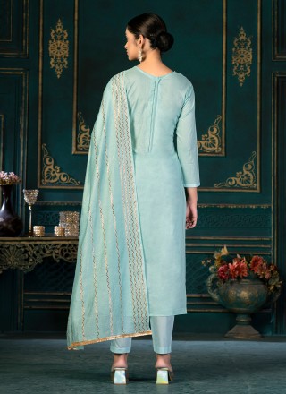 Woven Cotton Aqua Blue Trendy Salwar Kameez