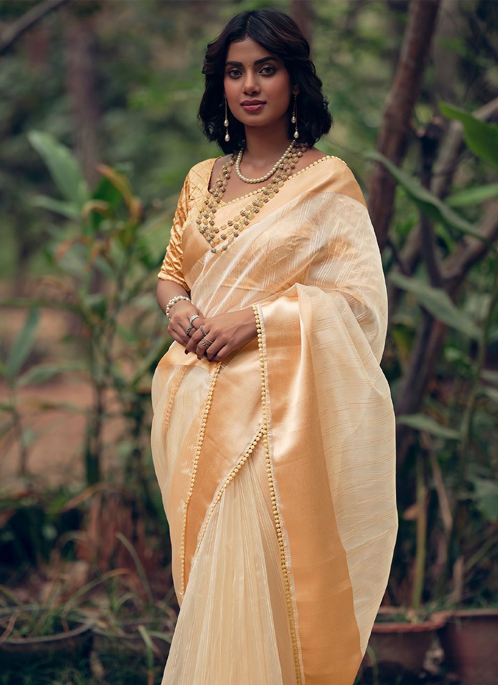 Buy Kaaga Koyal Golden Saree by Designer ATELIER SHIKAARBAGH Online at  Ogaan.com