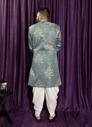 Woven Jacquard Indo Western in Grey