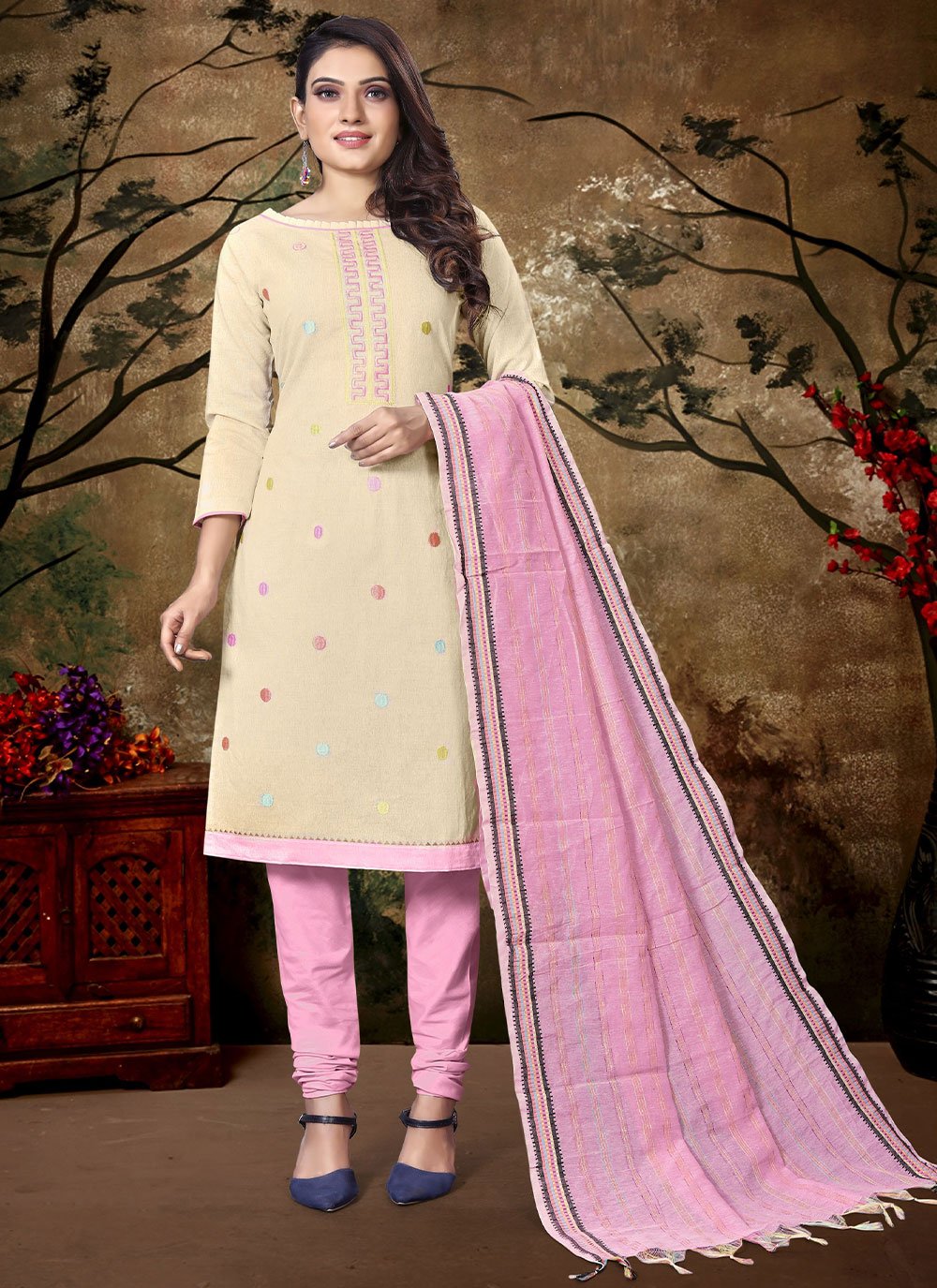 Woven Khadi Off White Straight Salwar Suit