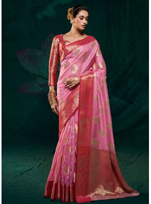 Woven Organza Pink Trendy Saree