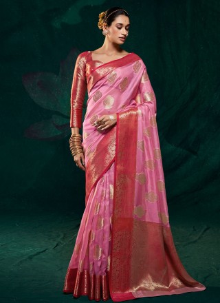 Woven Organza Pink Trendy Saree