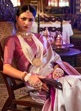 Woven Pink Kanjivaram Silk Classic Saree