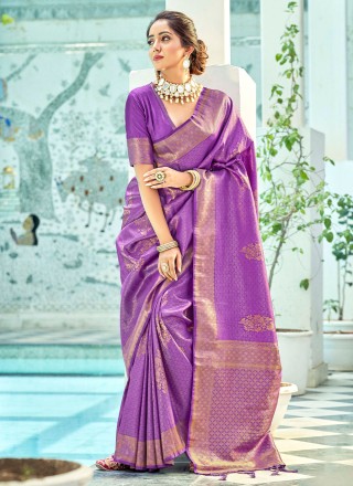 Woven Purple Kanjivaram Silk Trendy Saree