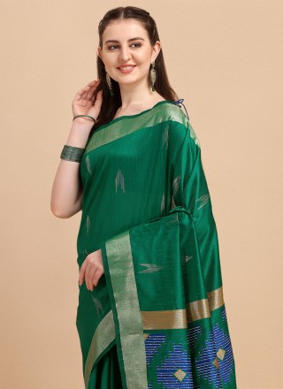 Woven Raw Silk Green Trendy Saree