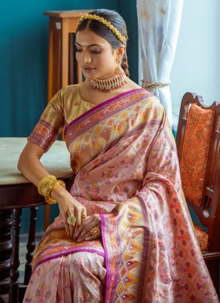 Woven Rose Pink Banarasi Silk Classic Saree