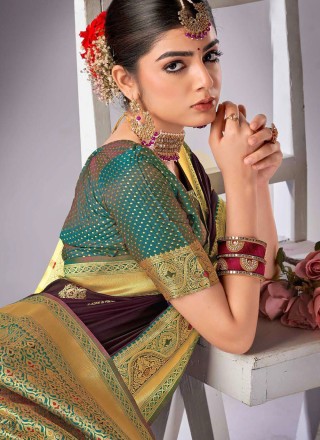 Woven Silk Wine Trendy Saree
