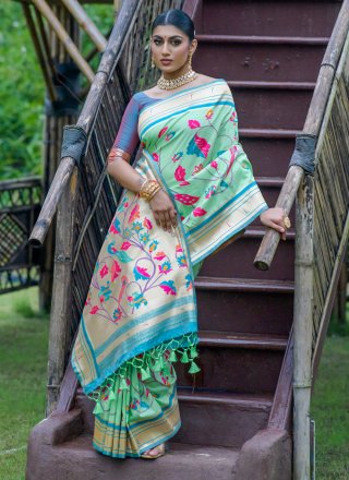 Woven Work Banarasi Silk Classic Sari In Sea Green