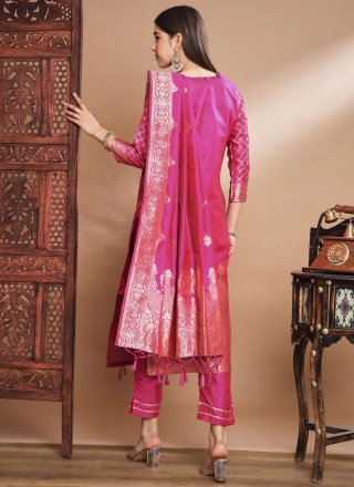 Woven Work Cotton Silk Pant Style Suit In Pink for Casual