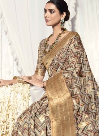 Woven Work Silk Designer Saree In Multi Colour for Ceremonial