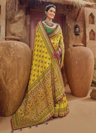Yellow Banarasi Silk Trendy Saree