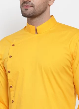 Yellow Blended Cotton Kurta Mens Wear In Plain for Men