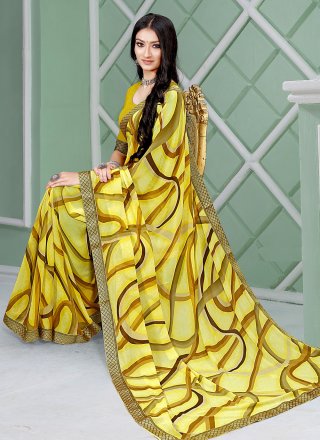 Yellow Casual Faux Georgette Trendy Saree