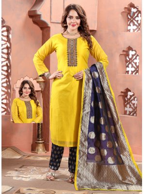 Yellow Chanderi Silk Readymade Salwar Suit