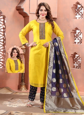Yellow Chanderi Silk Readymade Salwar Suit
