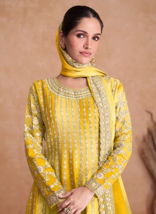 Yellow Chinon Designer Salwar Kameez