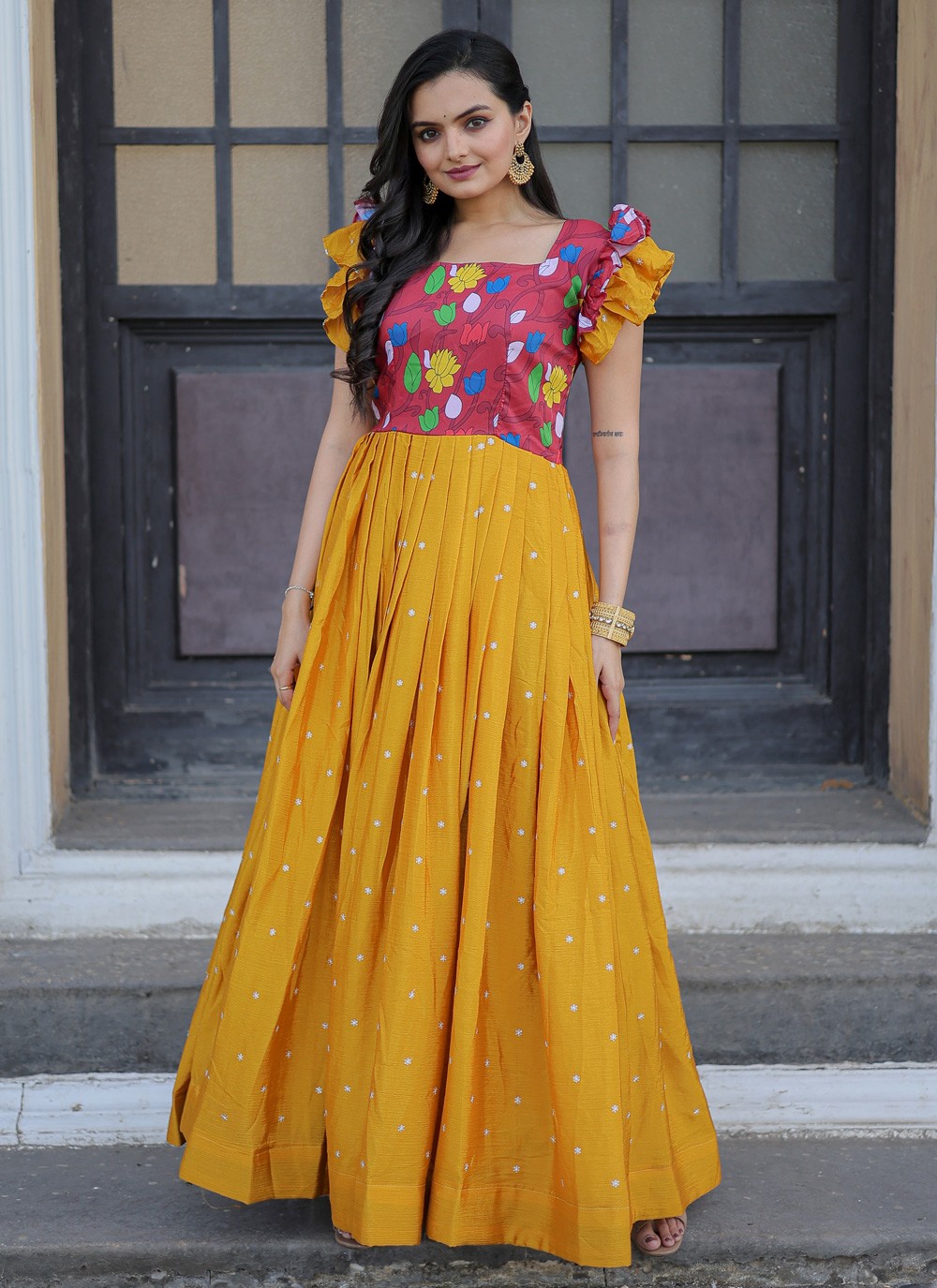 Mustard Yellow Indian Palazzo Salwar Suit In Georgette SFROY341304 – Siya  Fashions