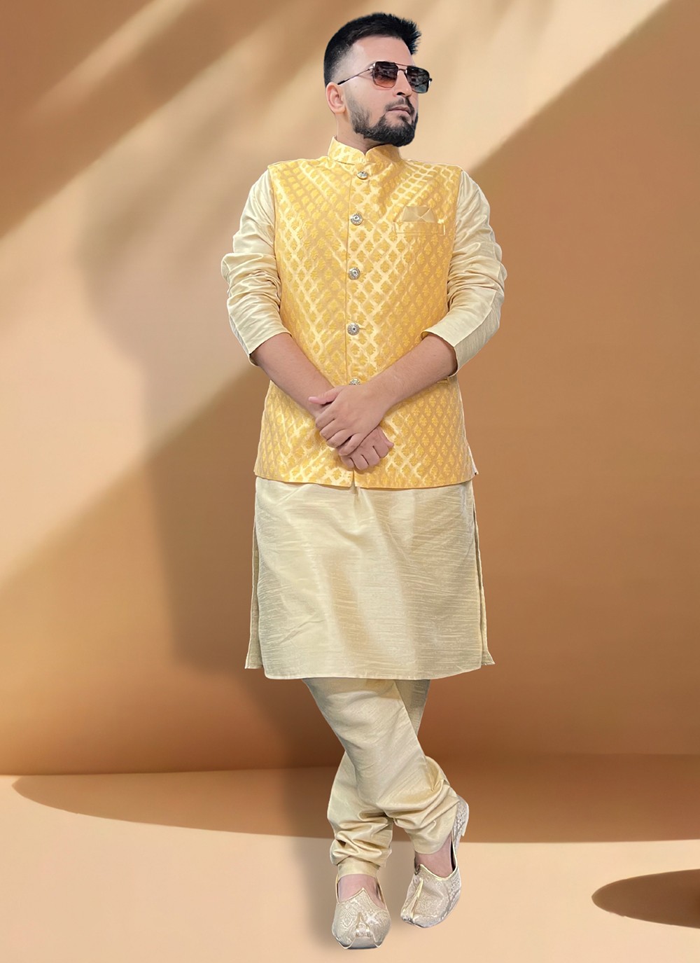 Nehru jacket for yellow cheap kurta