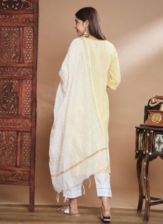 Yellow Cotton Embroidered Work Salwar Suit for Women