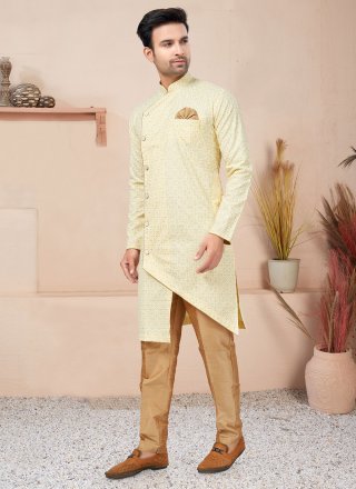 Yellow Cotton Fancy Work Indo Western