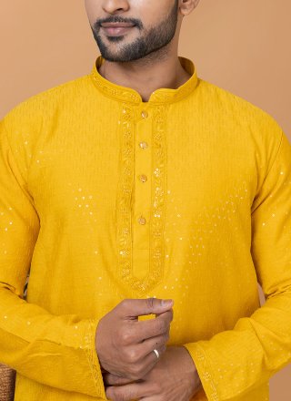 Yellow Cotton Kurta Pyjama