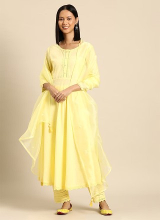 Yellow Cotton Party Salwar Kameez