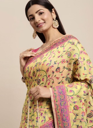 Yellow Cotton Silk Mehndi Classic Saree