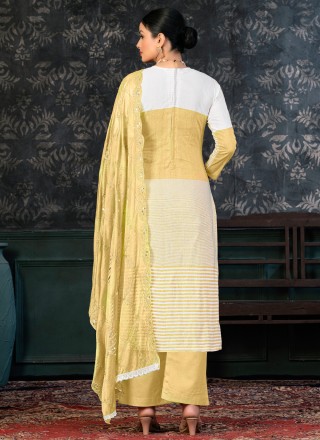 Yellow Embroidered Cotton Palazzo Suit