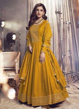 Yellow Embroidered Silk Trendy Salwar Kameez